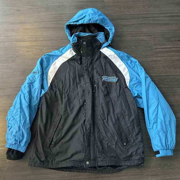 VTG Carolina Panthers Reebok Pro Line NFL Puffer Jacket Fleece Liner Size L 90s - Picture 1 of 8